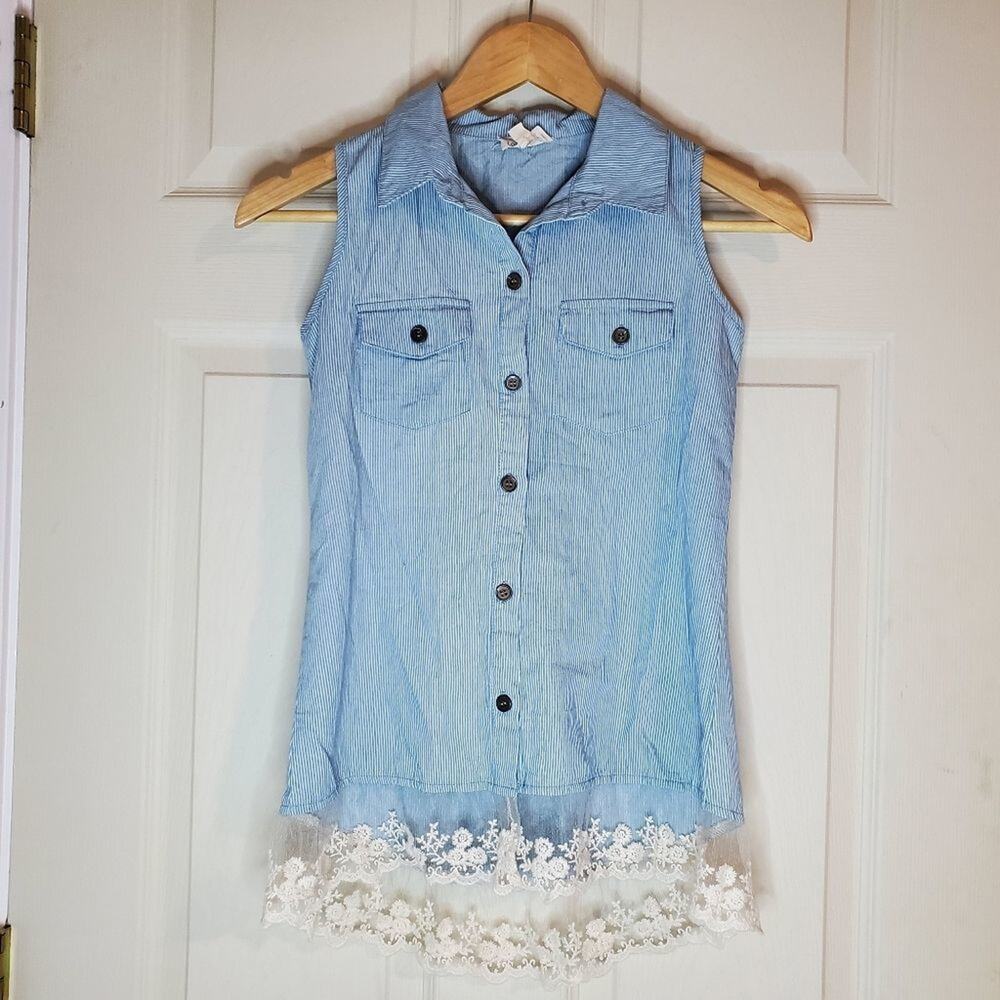 Lolli rose size 10 girls blue and white striped button down shirt